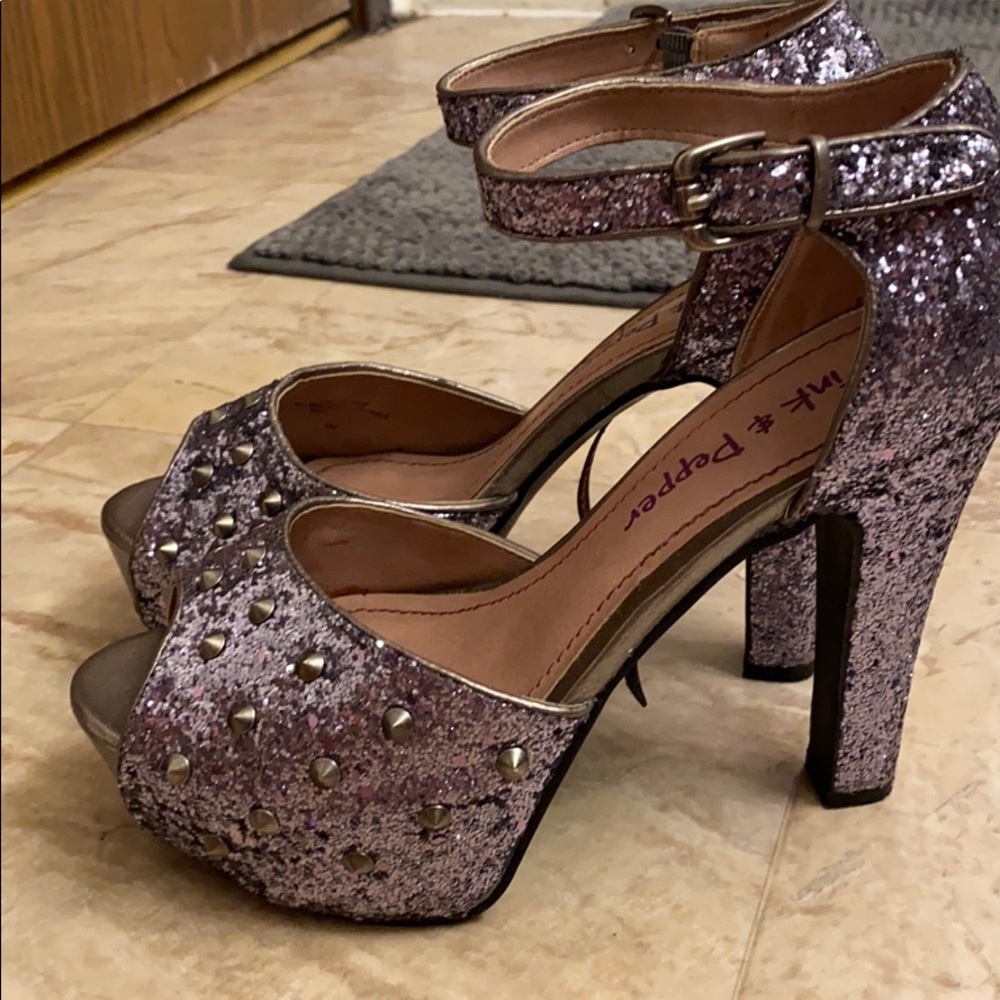 Silver Glitter Studded Heels